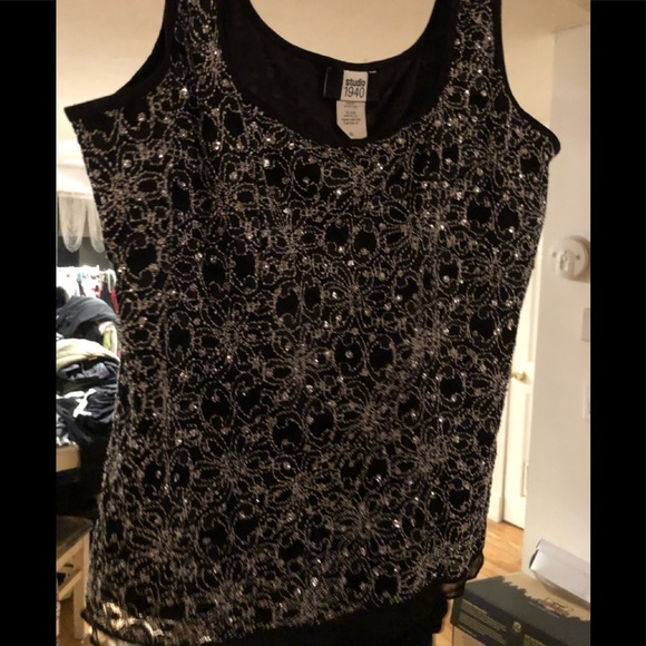 Studio 1940 X-Large black & Silver stretch lace camisole with bling detail - Picture 9 of 12